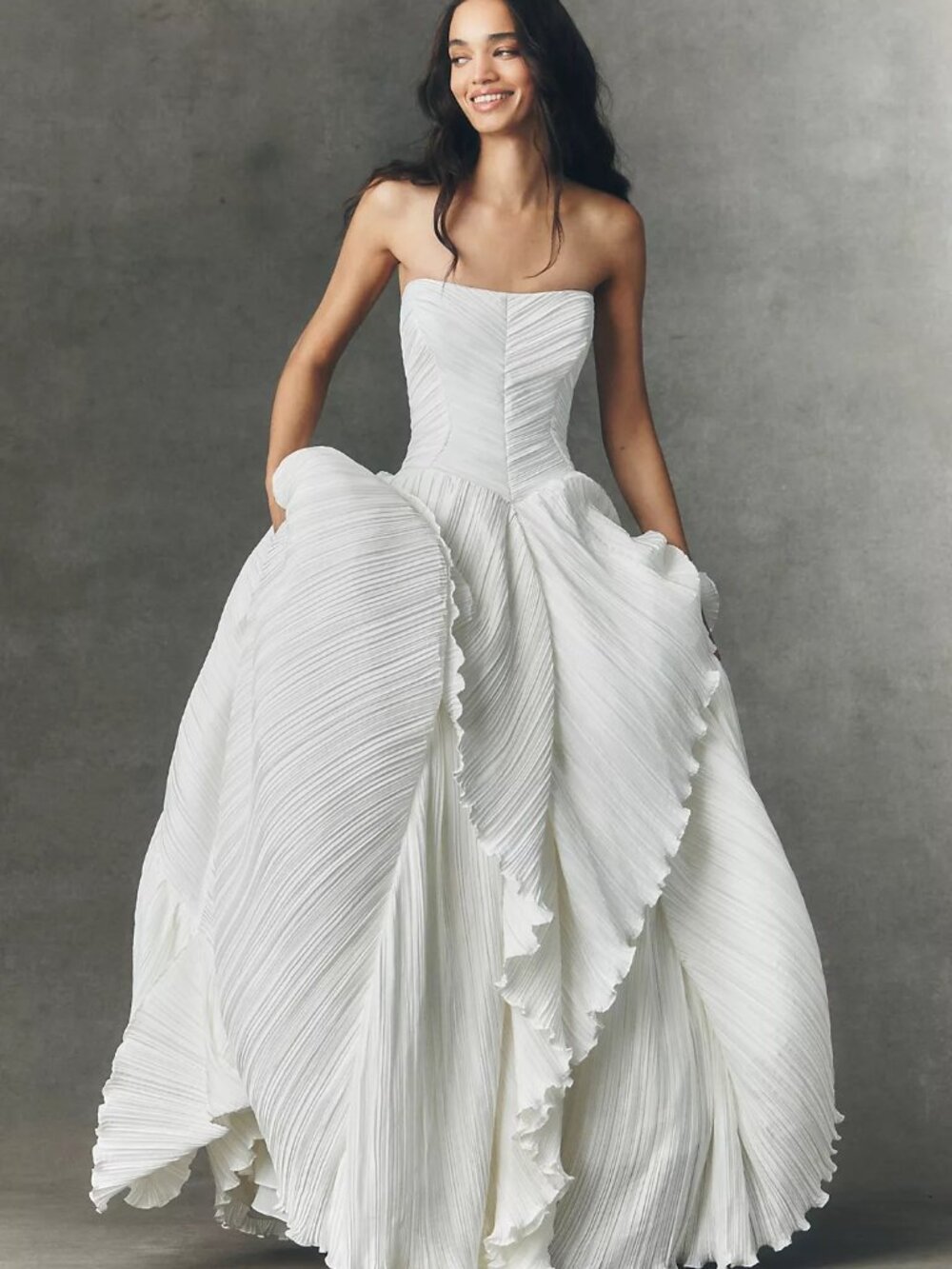 BHLDN Eleonara Strapless Pleated Fit & Flare Wedding Gown size 6